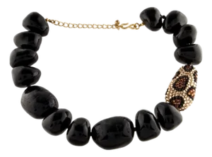 Kenneth Jay Lane KJL Necklace Collar Collier Crystal Leopard Black Beads Crystal Vintage