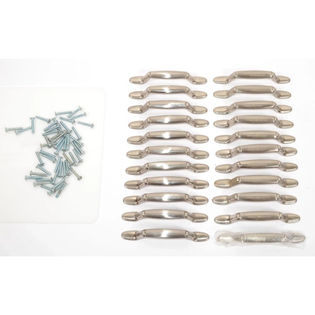 Early 21st Century Set of 22 Mid-Century Modern Brushed Nickel Silver Drawer Pulls For Sale - Image 5 of 12