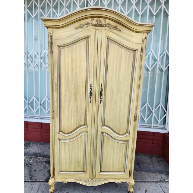 1960s French Style Carved Wood Armoire For Sale - Image 4 of 6