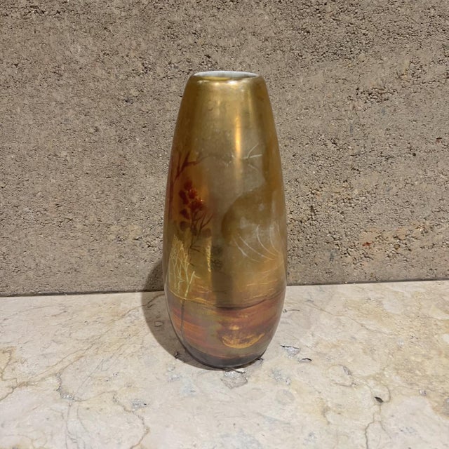 Mid 20th Century Weller Pottery Lasa Glazed Gold Vase Art Landscape For Sale - Image 5 of 9