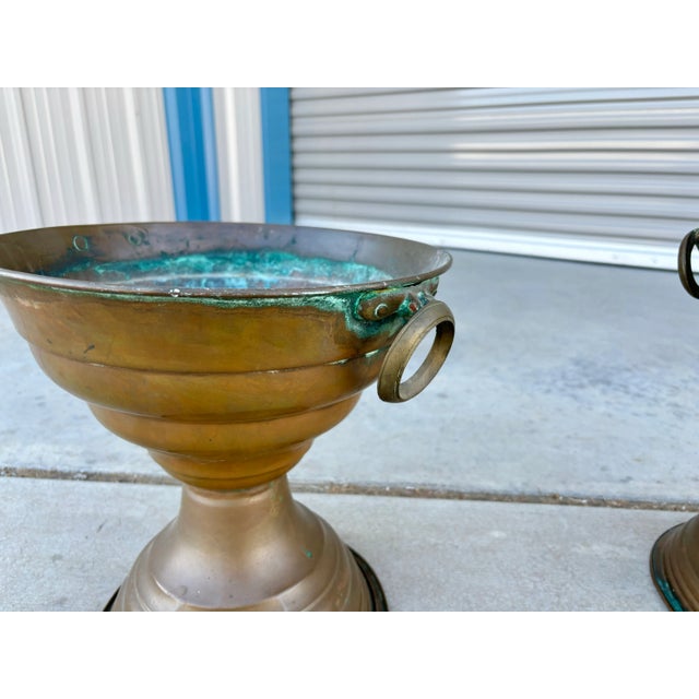 Brass Pair of Vintage Brass Vases For Sale - Image 8 of 10