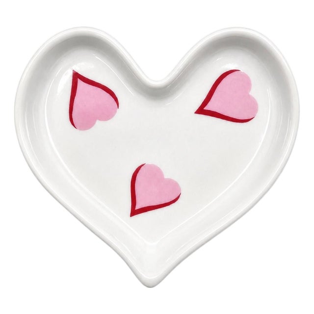 Vintage D. Porthault Paris Les Coeurs Pink Hearts Limoges Trinket Dish For Sale
