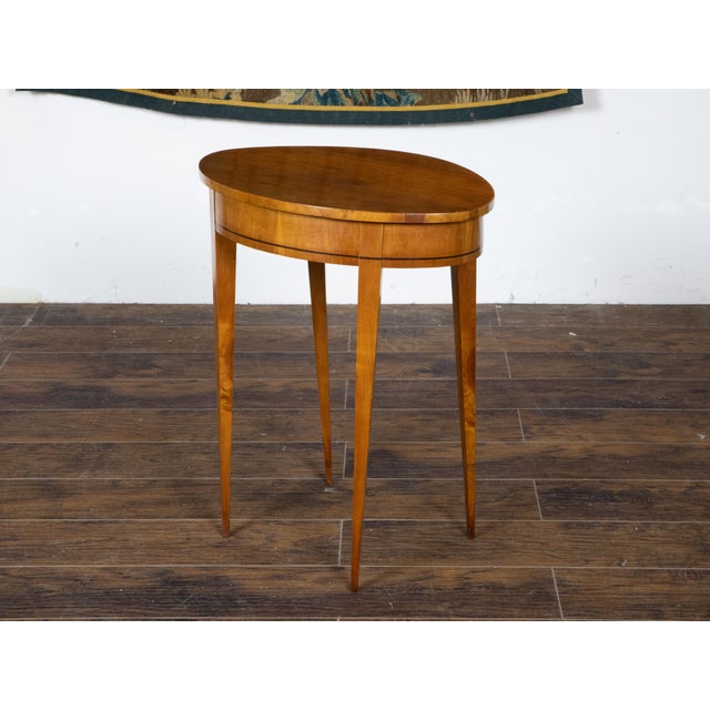 French Neoclassical Style 19th Century Walnut Table with Oval Top, Tapered Legs For Sale - Image 12 of 12