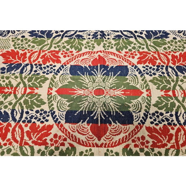 Cream Mid-19th Century American Jacquard Coverlet With Floral & Bird Design For Sale - Image 8 of 12