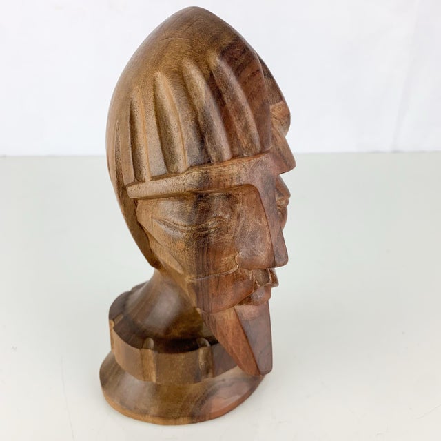 Folk Art Vintage Don Quixote Bust Statue Bearded Man Hand Carved Wood Folk Art For Sale - Image 3 of 7