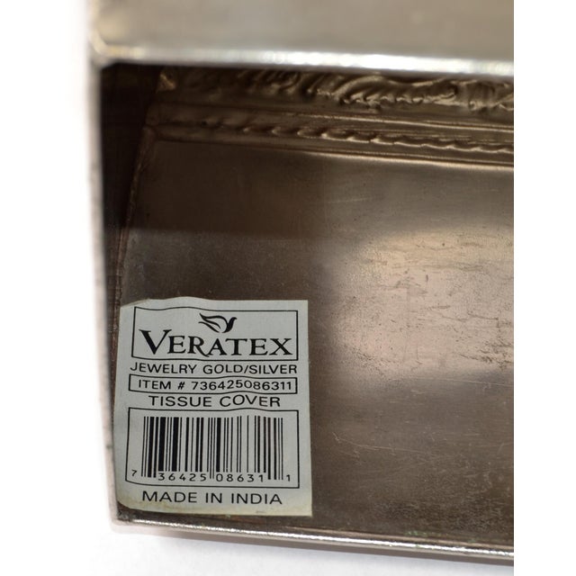 1970s Bohemian Hand Embossed Jewelry Gold Silver Tissue Box Cover Veratex India For Sale - Image 11 of 14