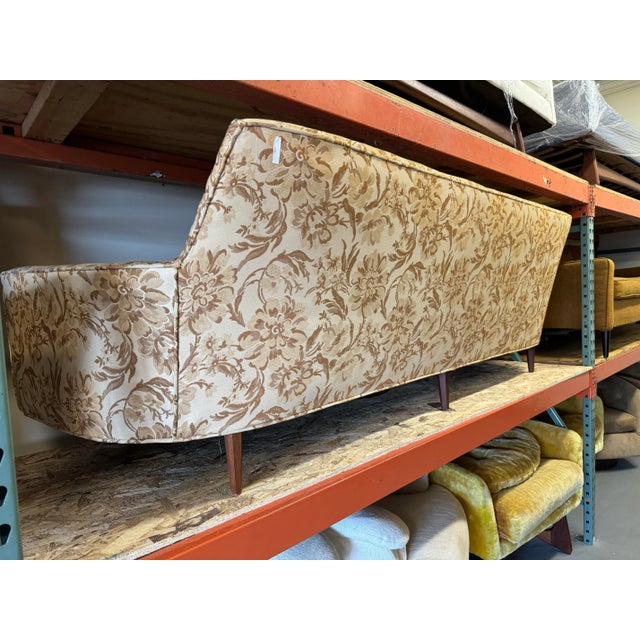 Wood Mid-Century Elongated Curved Back 90" Sofa on Pencil Legs For Sale - Image 7 of 9