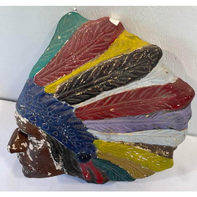 Native American Vintage Chalk Ware Native American Wall Mounted Bust For Sale - Image 3 of 10