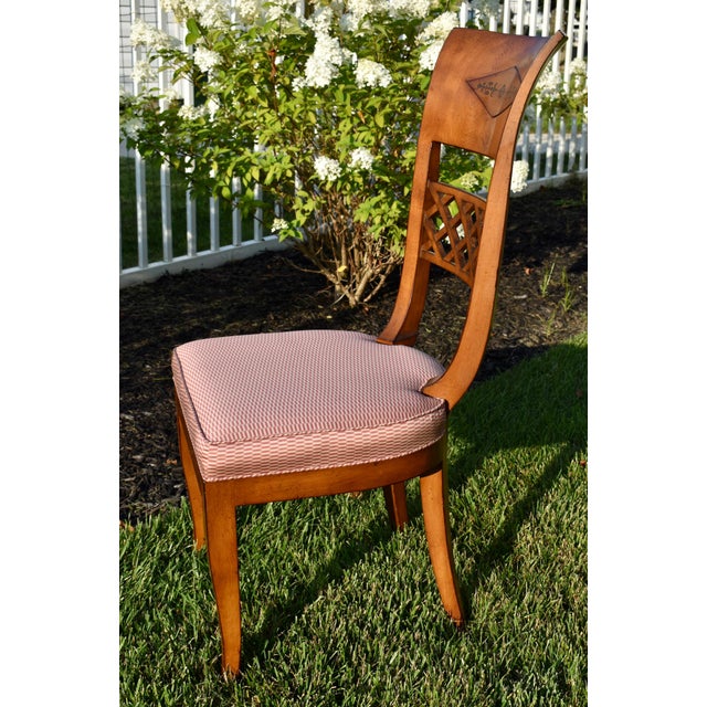Vintage Brass Inlay Chairs Vintage Italian Regency Style Dining Chairs Set of 8 For Sale - Image 16 of 18