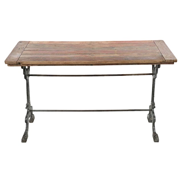 Cast Iron and Patinated Wood Bistro Table For Sale