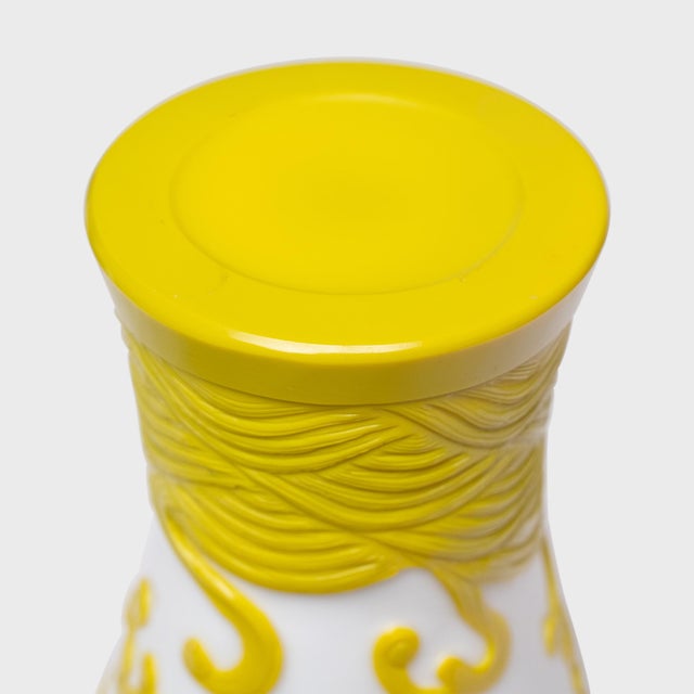 Chinese Pair of Citron to White Peking Glass Vases With Leaping Koi, C. 1930 For Sale - Image 10 of 10