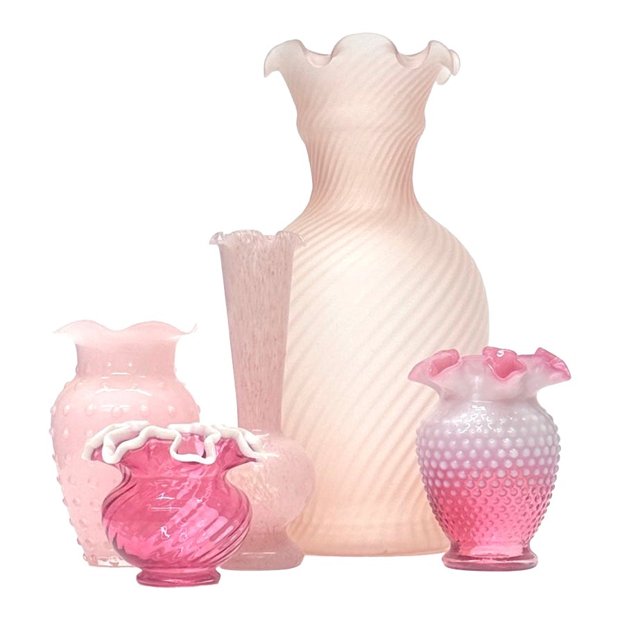 Vintage Mixed Pinks Ruffle-on-Ruffle Glass Vase Curation - Group of 5 ...