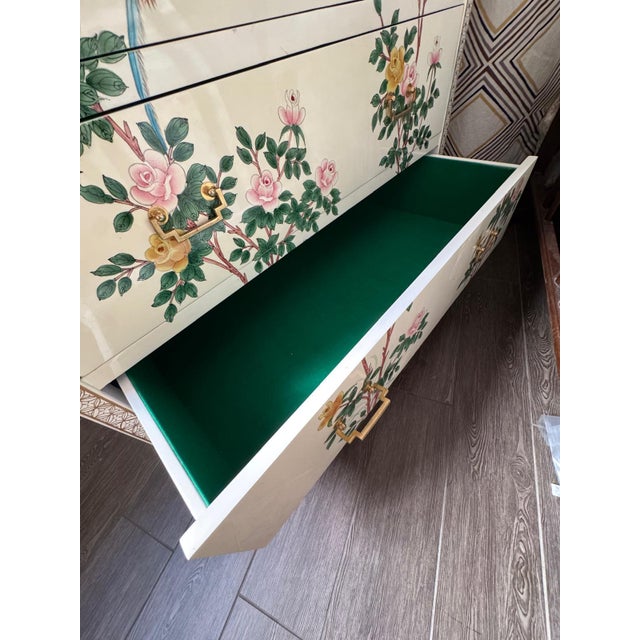 Vintage, Floral, White Lacquer Chinoiserie Tall Boy Dresser For Sale - Image 17 of 18