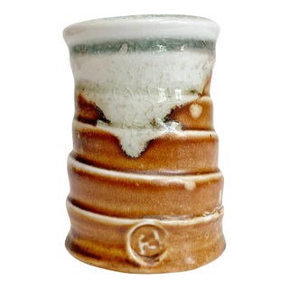 Artisan Stamped Wheel Thrown Pottery Bud Vase - Textured Spiral Rustic Glaze For Sale