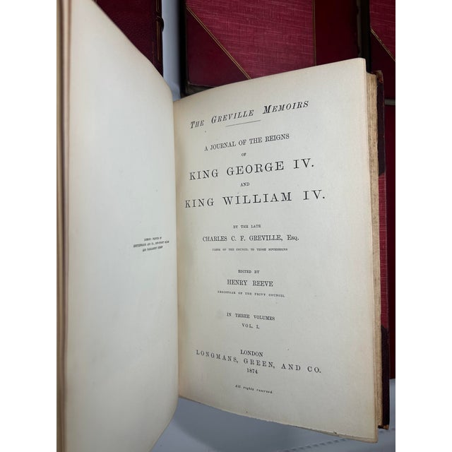 Metal Late 19th Century Leather Volume Set, the Greville Memoirs - 8 Books For Sale - Image 7 of 15