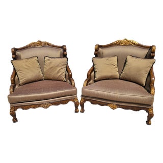 Marge Carson Style French Louis XV Ornate Caved Settees Loveseats Pair For Sale