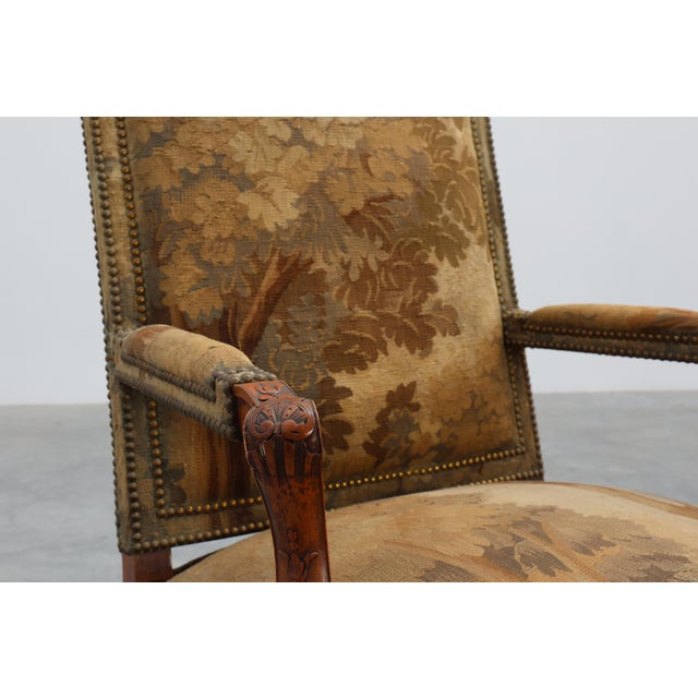 Baroque Carved Walnut Armchair with Cabriole Legs and Tapestry Upholstery, France, 1880 For Sale - Image 3 of 18