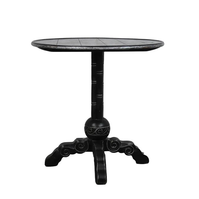 Wood A Vintage-Style, Hand-Painted Round Side Table With a Bamboo-Joint Detail Base For Sale - Image 7 of 8