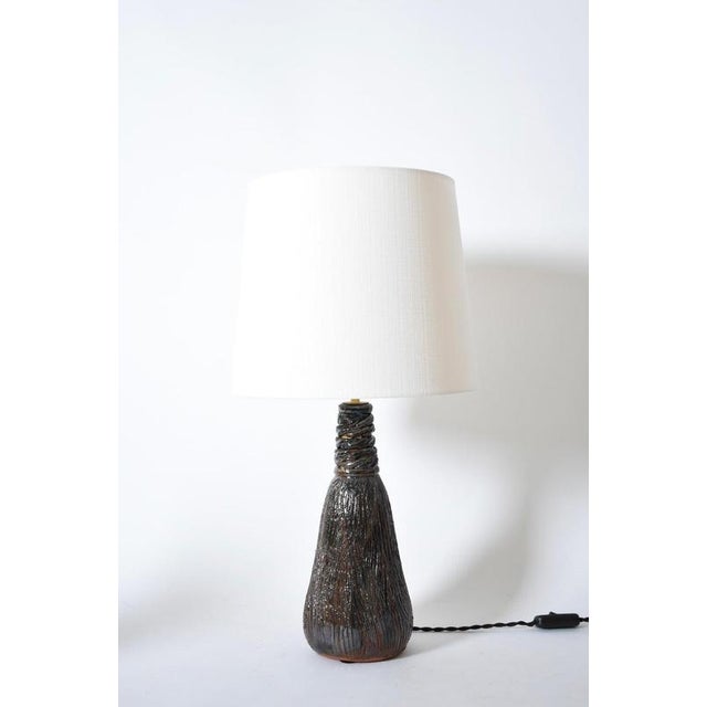 Dark Brown Navy Blue Ceramic Lamp by Barracuda Interiors For Sale - Image 6 of 6