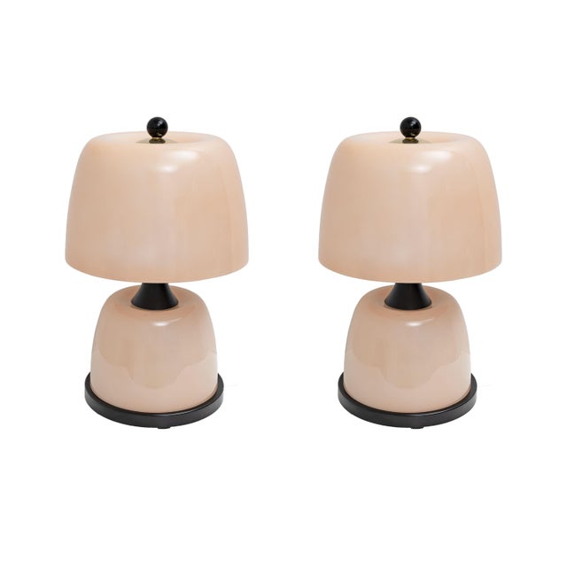 Black Italian Murano Glass Table Lamps in Blush Pink with Brass Details, 2000, Set of 2 For Sale - Image 8 of 8