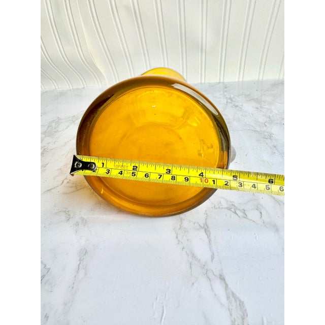 Bright Yellow Glass Pitcher With Clear "Wiggle" Handle For Sale - Image 4 of 5