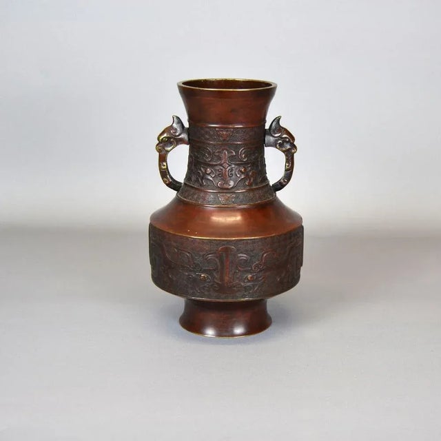 Large Antique Japanese Meiji Era Bronze Vase For Sale - Image 5 of 6