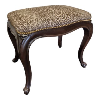 1920s French Style Ottoman With Nailhead Trim and New Animal Print Upolstery For Sale