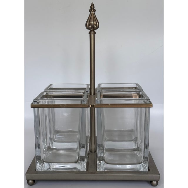 Vintage Pewter Tone Four Well Flatware Caddy For Sale - Image 4 of 15