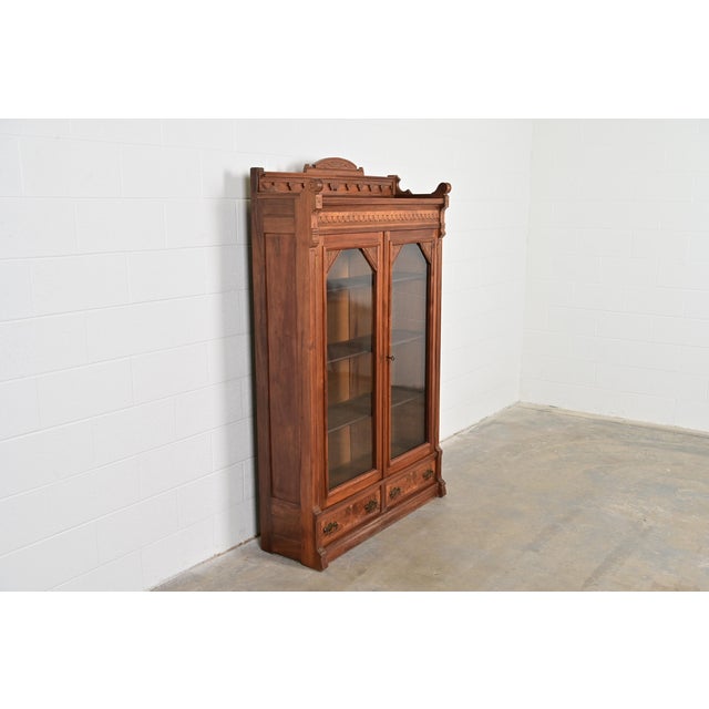 Herter Brothers Herter Brothers Style Antique Eastlake Victorian Carved Burled Walnut Bookcase, Circa 1880s For Sale - Image 4 of 13