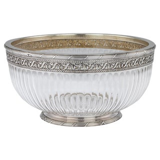 20th Century French Empire Solid Silver & Glass Bowl, Paris, 1900s For Sale