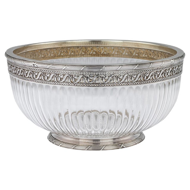 20th Century French Empire Solid Silver & Glass Bowl, Paris, 1900s For Sale