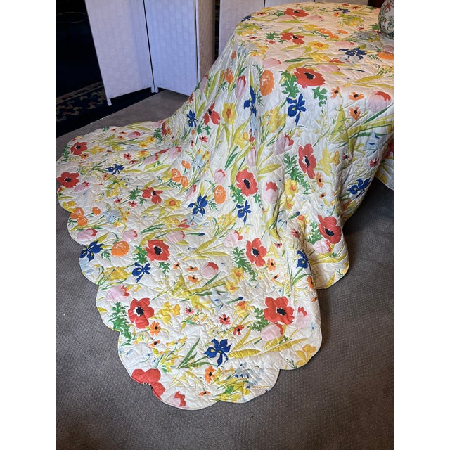 Late 20th Century Custom Made Floral Quilted Coverlet, Full Size Chairish