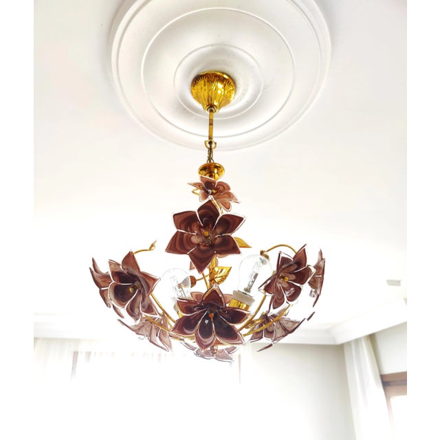 1980s Vintage Chandelier Murano Brown Glass For Sale - Image 5 of 14
