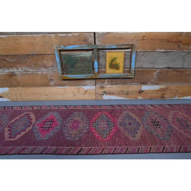Turkish 1960s Purple Pink Natural Turkish Hand-Knotted Runner Rug For Sale - Image 3 of 9
