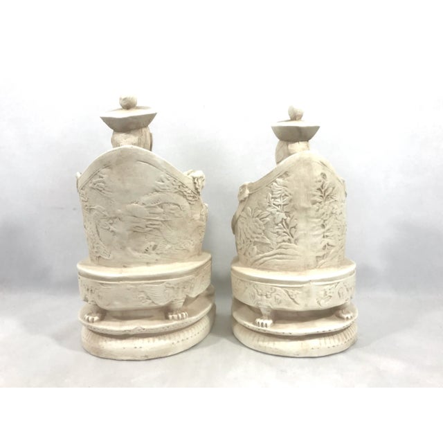 Chinese Empress and Emperor Figures or Statues on Dragon Thrones, a Pair (Bookends) For Sale In Tampa - Image 6 of 9