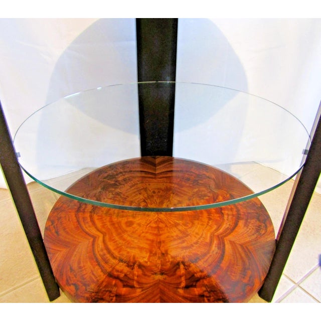 Brown 1990s Theodore Alexander Art Deco Style Round Wood and Glass Center / End Table For Sale - Image 8 of 9