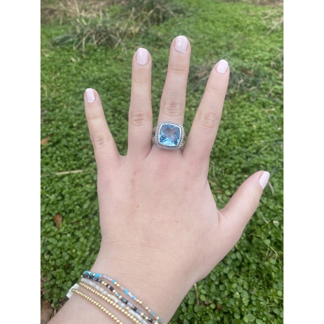 Metal David Yurman 13.85ctw Blue Topaz and Diamond Ring, SterlingSilver 18k White Gold, Size 8.25 For Sale - Image 7 of 8