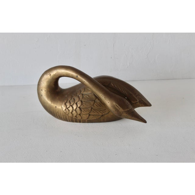 1970s Stylized Brass Swan Sculpture Patina Mid Century Hollywood Regency For Sale - Image 10 of 10