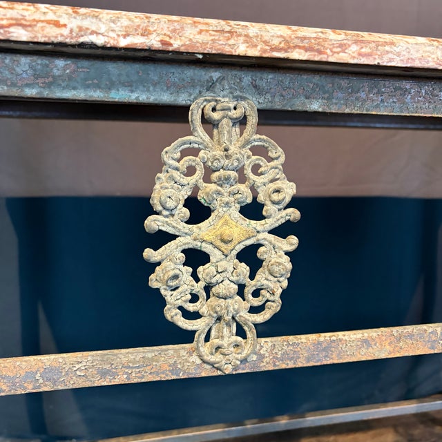 French Balcony Console Table With Marble Top & Gold Figural Wrought Iron For Sale In Portland, ME - Image 6 of 9
