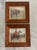 Handsome pair of English Fox Hunt Sporting Pictures in Antique Bird's Eye Maple Wood Frames Newer brackets on back of each...