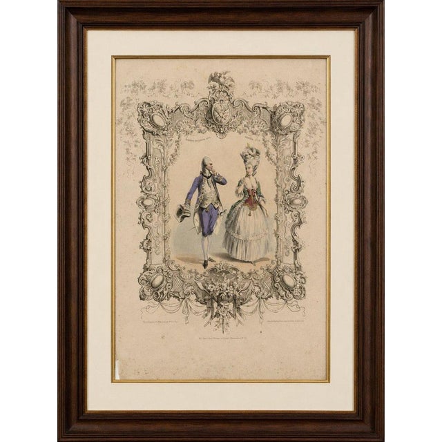Title: louis xvi french rococo court costume lithograph, 1775 – published 1847 : a beautifully hand-colored french...