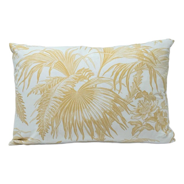 Schumacher Toile Tropique Pillow Cover in Gold For Sale