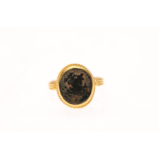 Metal A Bronze Roman Coin As a Ring With 21K, Size 7 For Sale - Image 7 of 11