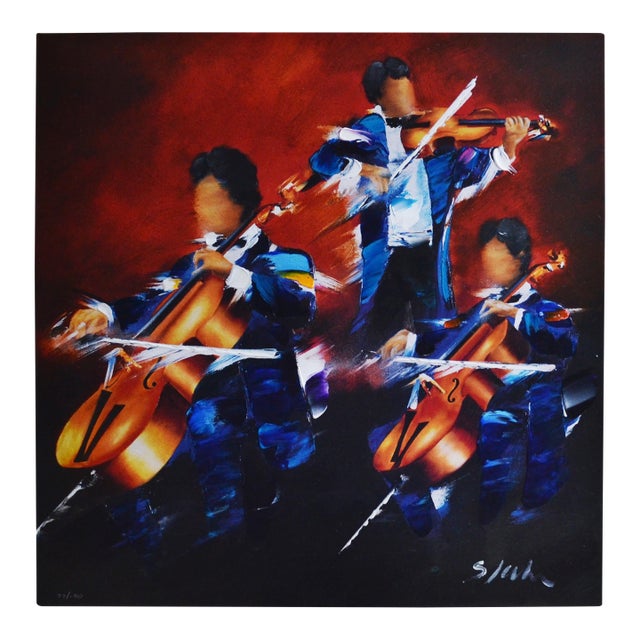 Limited Edition "Three Violins" Embellished Lithograph by Victor Spahn For Sale