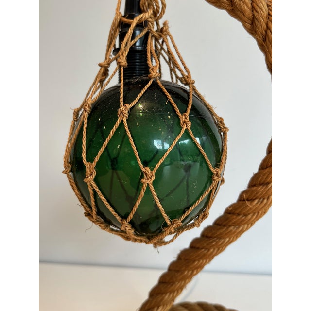 1950s 1950s Mid-Century Modern Rope and green glass table lamp by Adrien Audoux & Frida Minet (Audoux Minet) For Sale - Image 5 of 12