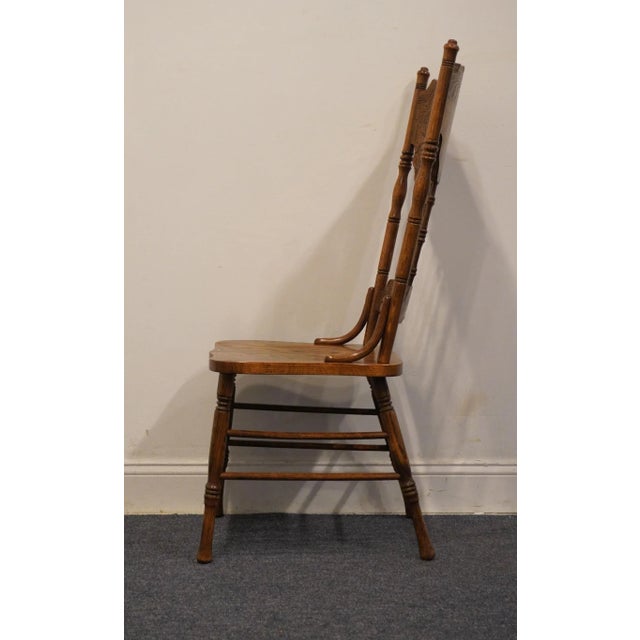 Wood High End Vintage Solid Oak Pressed Back Rustic Country Style Dining Side Chair For Sale - Image 7 of 9