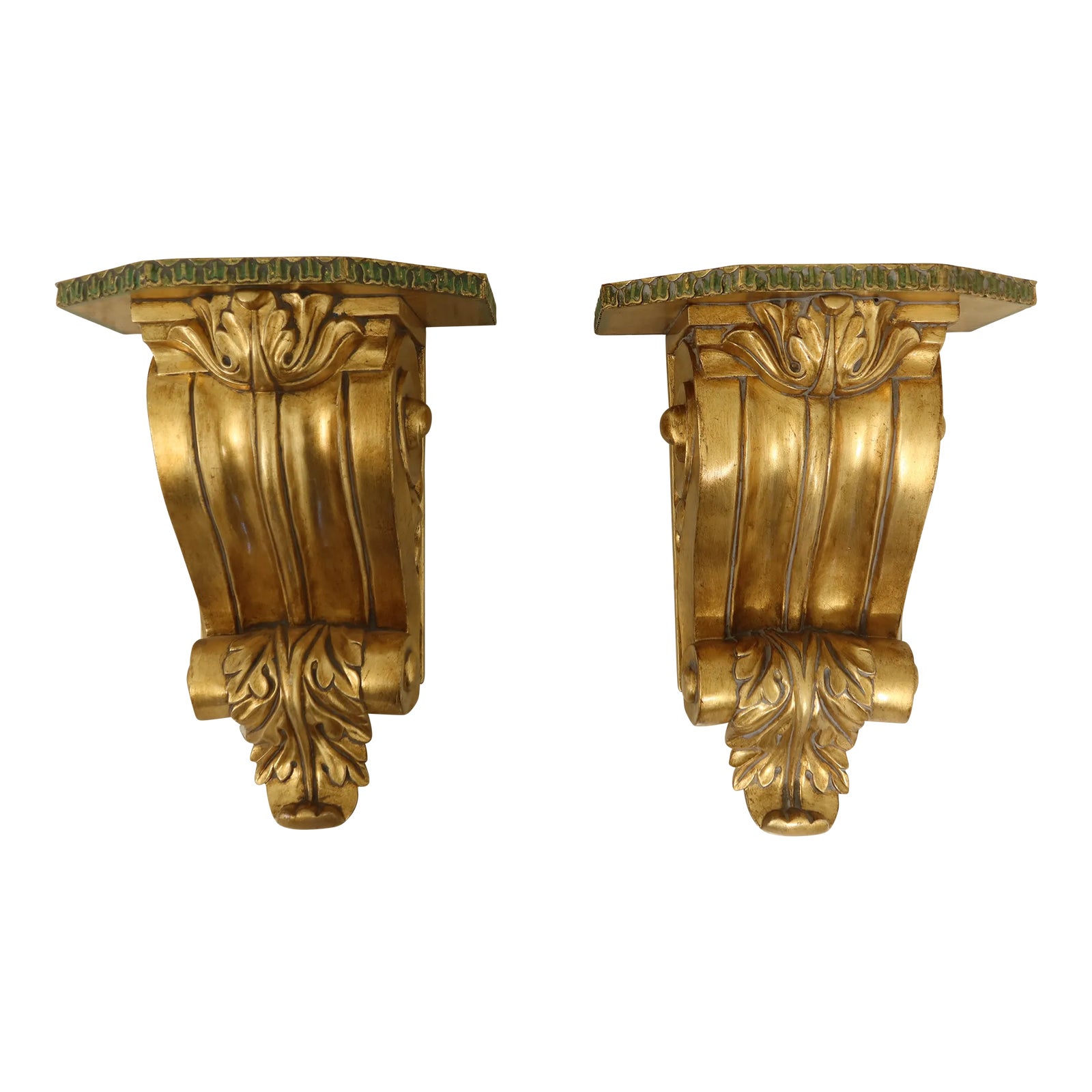 Pair Large Gold Wall Shelf Sconces | Chairish