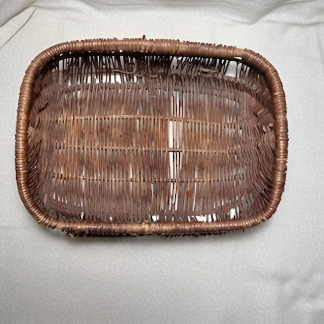 Vintage Painted Willow Market Basket – Rustic Rectangular Woven Basket For Sale In West Palm - Image 6 of 6