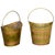An English oval brass bucket with handle from the early 20th century. The rim of the brass bucket is curved on two sides...