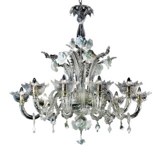Luxury Romantic Venetian Floral Murano Glass Chandelier in White & Clear For Sale
